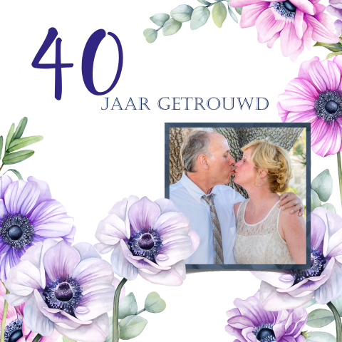 40 jaar getrouwd uitnodiging met paarse anemonen