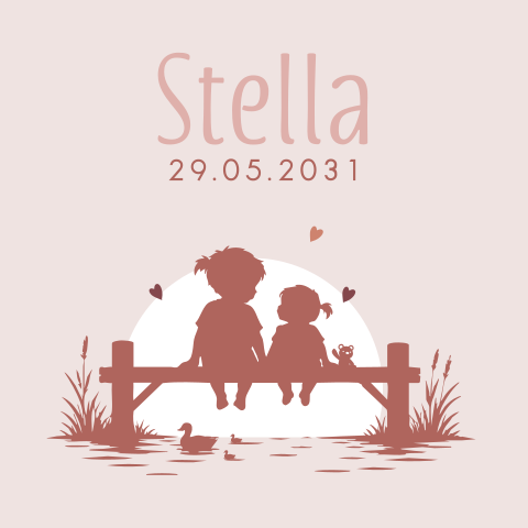 Lief geboortekaartje met zusjes op de steiger