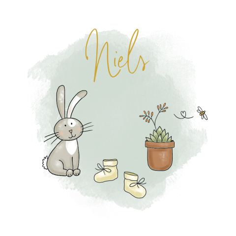 Geboortekaartje jongen konijn met slofjes