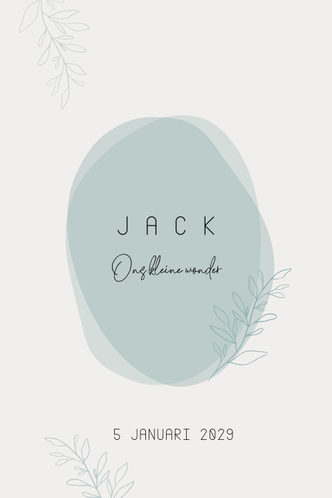 Hip geboortekaartje jongen blauw groen takjes vormen