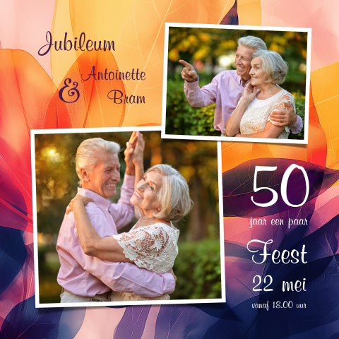 Zomers gekleurde uitnodiging jubileum feest 50 jaar getrouwd