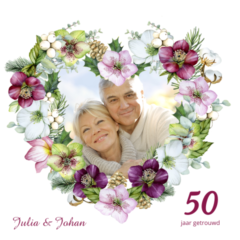 Uitnodiging jubileum 50 jaar getrouwd bloemenkrans