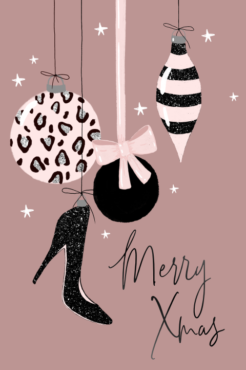 Kerstkaart hippe kerstballen glitterlook