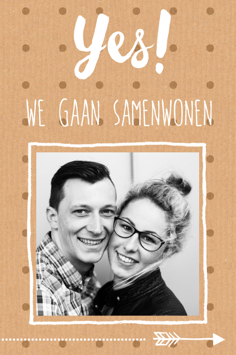 Verhuiskaart we gaan samenwonen met stippen en kraft