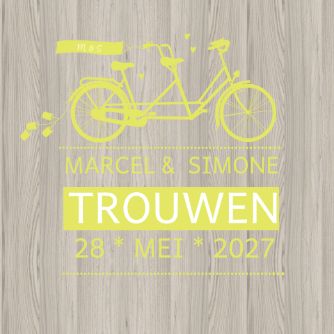 Trouwkaart bruiloft met fiets en hout structuur