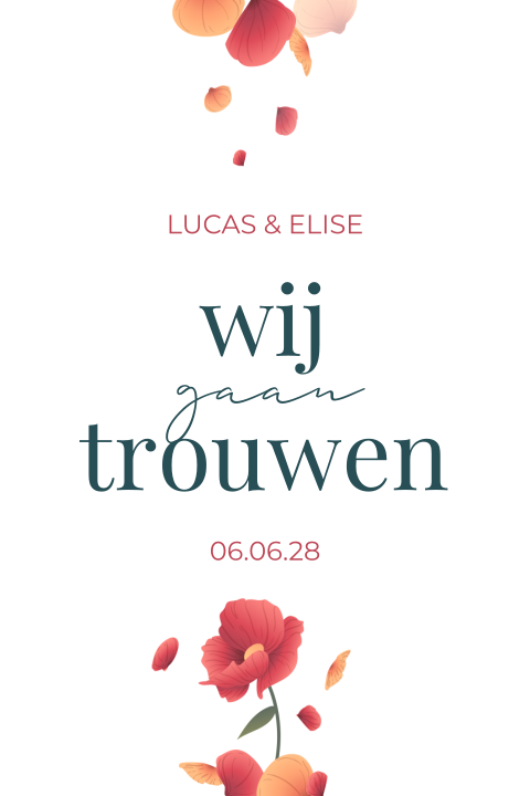Trouwkaart met modern getekende bloemen