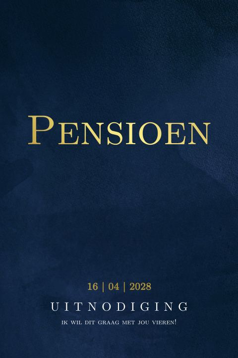 Moderne pensioensuitnodiging blauw met goudfolie