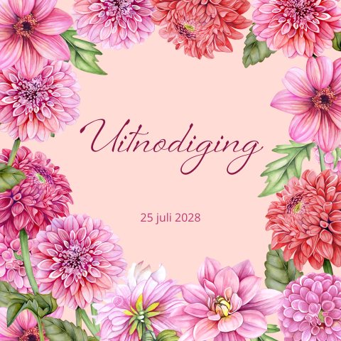 Uitnodiging verjaardagsfeest vrouw met dahliabloemen