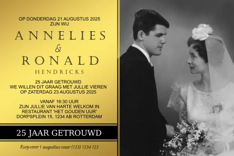 25 jarig Huwelijksjubileum uitnodiging met eigen foto