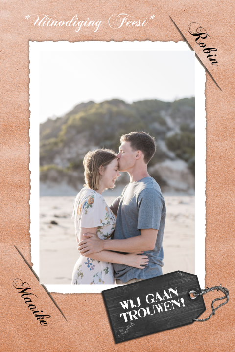 Trouwfeest uitnodiging vintage foto en label 