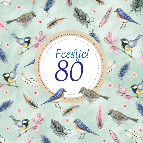 Uitnodiging 80 jaar verjaardag vogeltjes