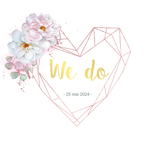 Mooie trouwkaart met geometrisch hart en bloemen