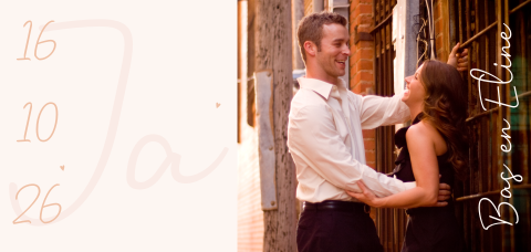 Trouwkaart typografie en foto panorama formaat