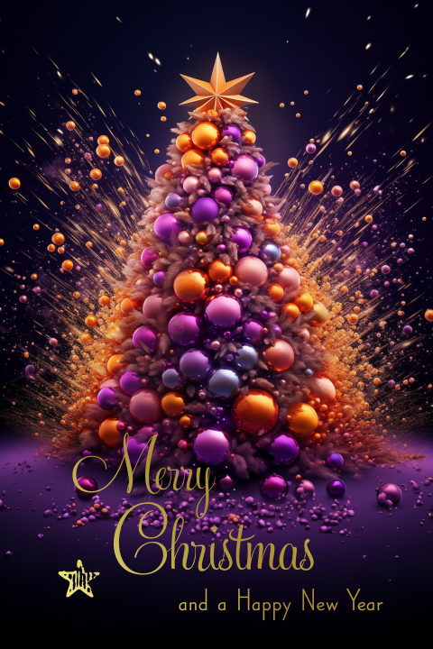 Hippe zakelijke kerstkaart paarse kerstboom