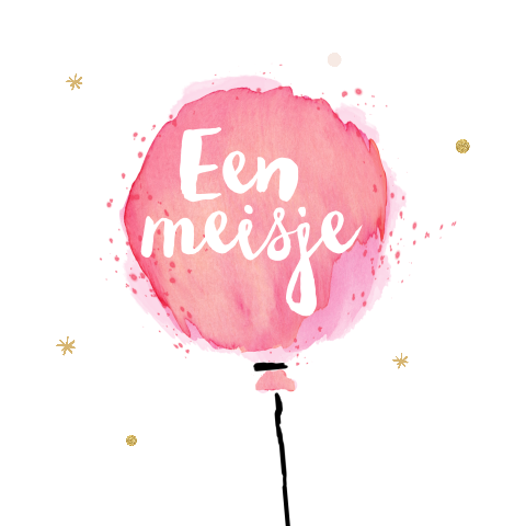 Wenskaart met roze ballon voor geboorte dochter