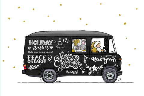Kerstkaart Mercedes bus zwart