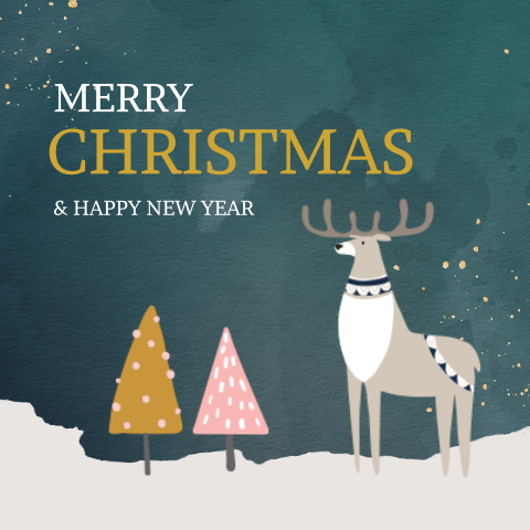 Kerstkaart met rendier modern en hip design.