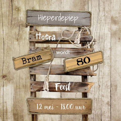 Uitnodiging 80 jaar verjaardag stoere hippe pallet hout