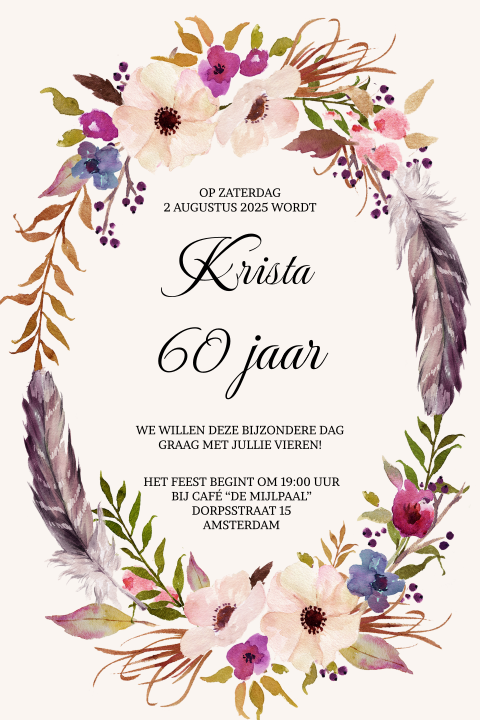 Stylvolle bohemian stijl uitnodiging voor 60e verjaardag