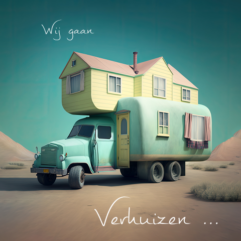 Retro verhuiskaart met hele bijzondere CAMPER