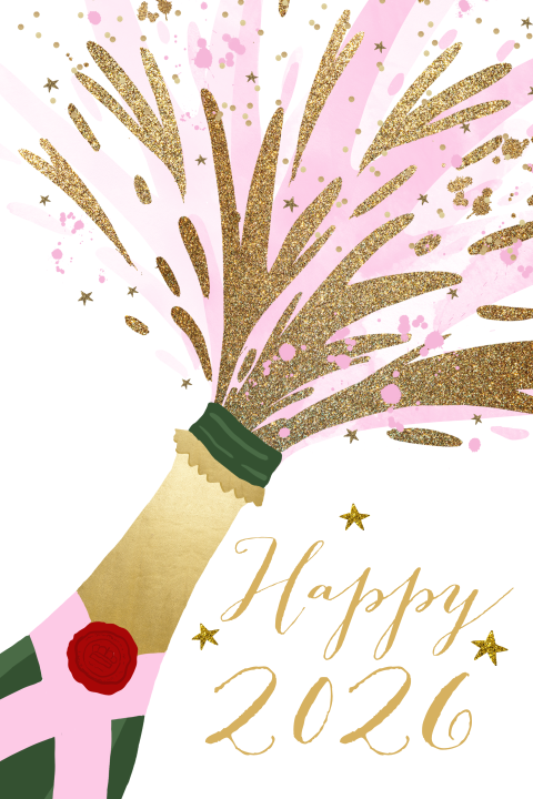 Nieuwjaarskaart zakelijk champagnefles hip glitterlook