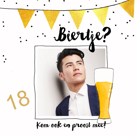 Zwart-wit uitnodiging 18e verjaardag met bier
