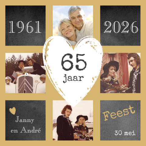 Kaartje uitnodiging feestje 65 jaar getrouwd huwelijk
