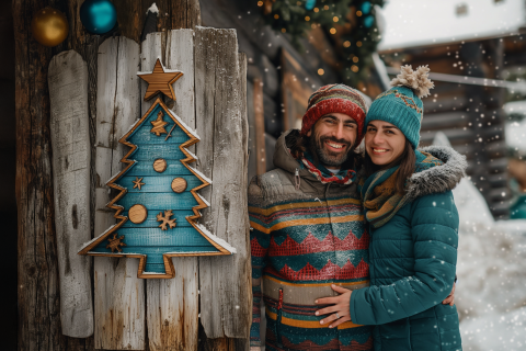 Kerstkaart houten kerstboom eigen foto