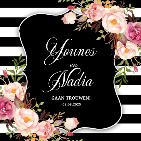 Arabische trouwkaart met waterverf bloemen en strepen