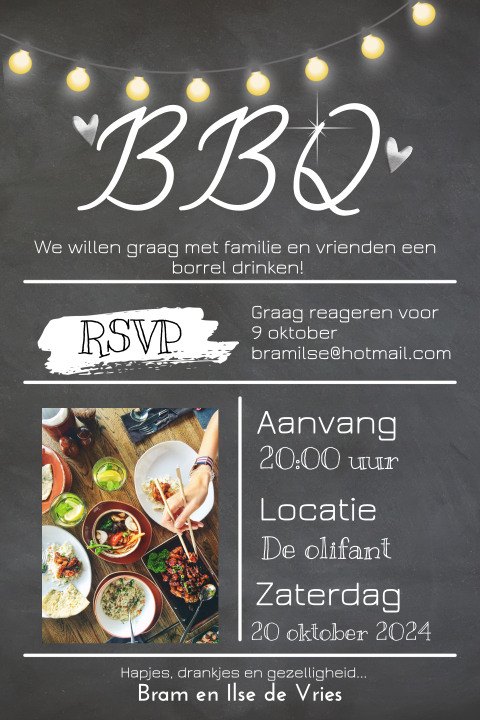 Uitnodiging barbecue borrel op krijtbord met typografie
