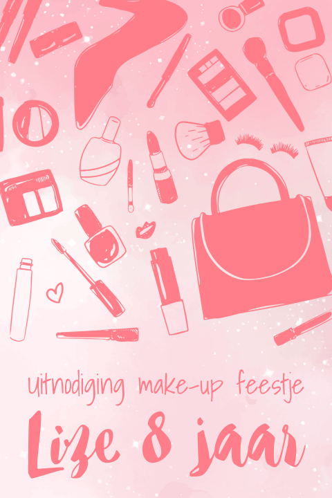 Roze uitnodiging make-up en slaapfeestje
