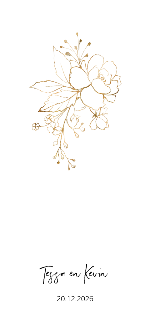 Trouwkaart wit met gouden bloemen