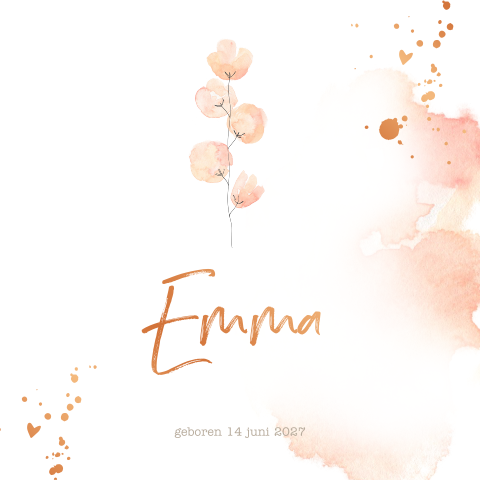 Geboortekaartje meisje natural takje met foliedruk