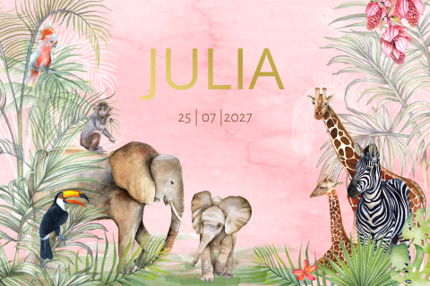 Geboortekaartje voor een meisje in jungle thema met olifant