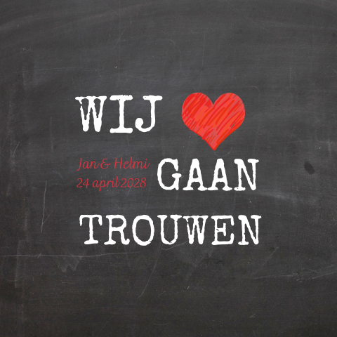 School bord trouwkaart met rood hart