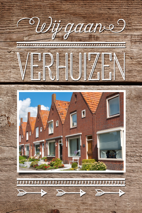 Verhuiskaart Wij gaan Verhuizen op hout
