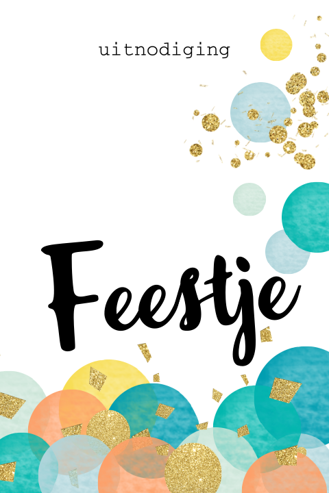 Uitnodiging feestje gouden glitter en turquoise
