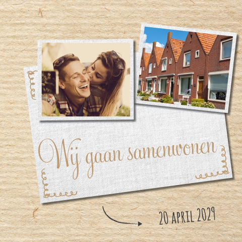 Foto collage samenwonen verhuis kaart met kraft en linnen