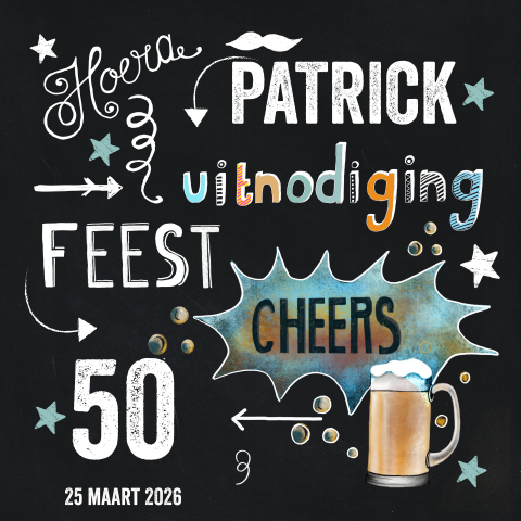 Uitnodiging 50e verjaardag man met bier krijtbord