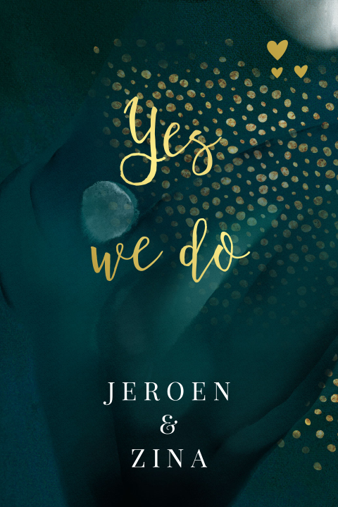 Mooie trouwkaart groen goudfolie