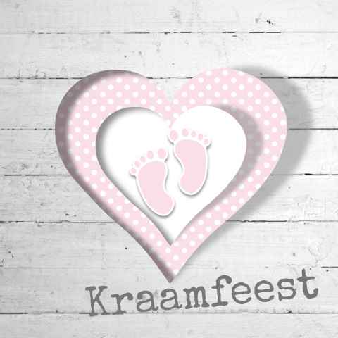 Uitnodiging kraamfeest met voetjes en ruitjes voor een meisje