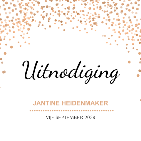 Uitnodiging verjaardag met koper confetti