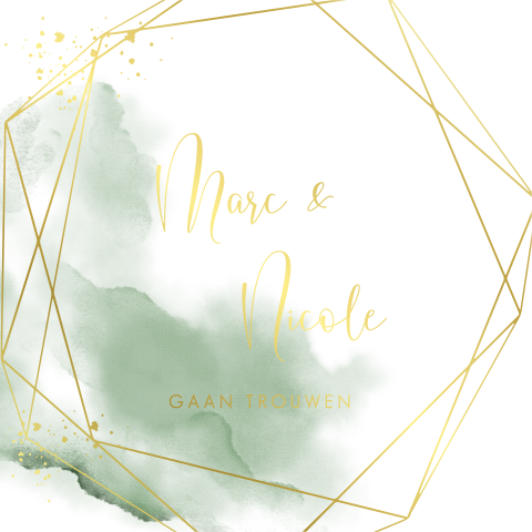 Echte goudfolie druk trouwkaart pastel groen en geometrische vorm