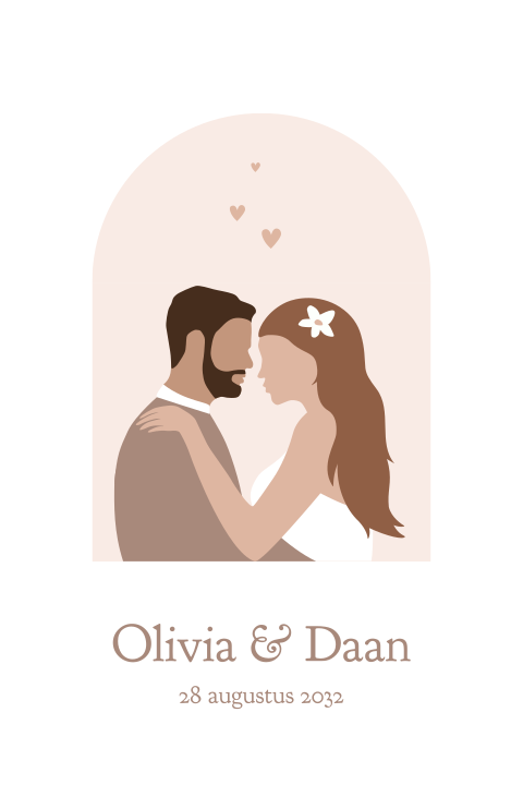 Trouwkaart uitnodiging met illustratie van bruidspaar
