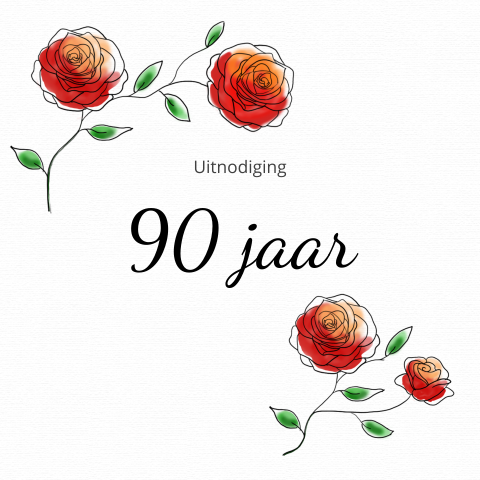 Uitnodiging 90e verjaardag met rode rozen 