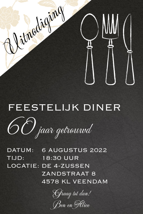 Uitnodigingskaart diner etentje 60 jaar getrouwd feest