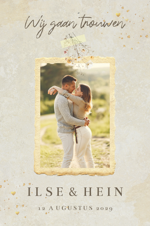 Stijlvolle trouwkaart met foto en een hip design