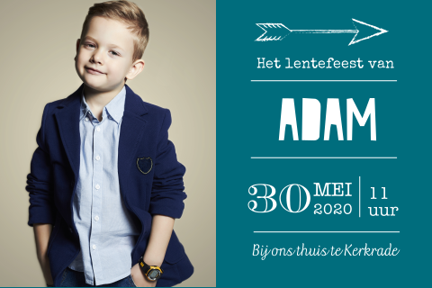 Lentefeest kaartje foto jongen tekst petrol kleur