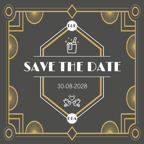 Save the date kaart met Art Deco patronen