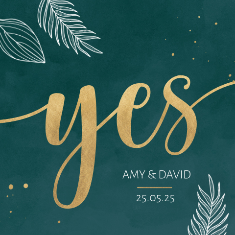 Trouwkaart groen met waterverf achtergrond